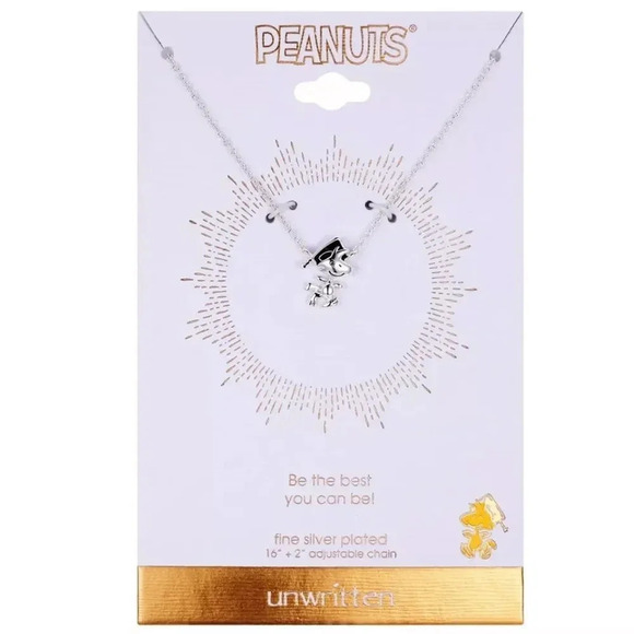 Snoopy Woodstock" Graduation Pendant Fine Silver Plated Necklace NWT - Picture 2 of 2